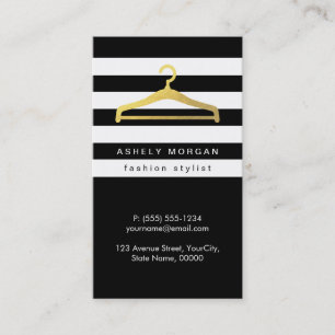 Carte De Visite Liste de stylistes de mode Gold Hanger Black White