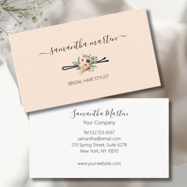 Carte De Visite Liste d'étoiles Beige Floral (Floral Hair Stylist Business Card)