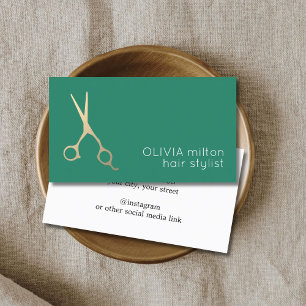 Carte De Visite Liste minimaliste des ciseaux d'or Faux vert