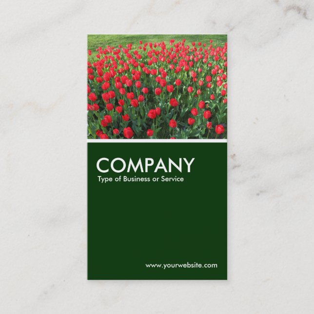 Carte De Visite Lit de Tulipes rouges 01 - Vert foncé (Devant)