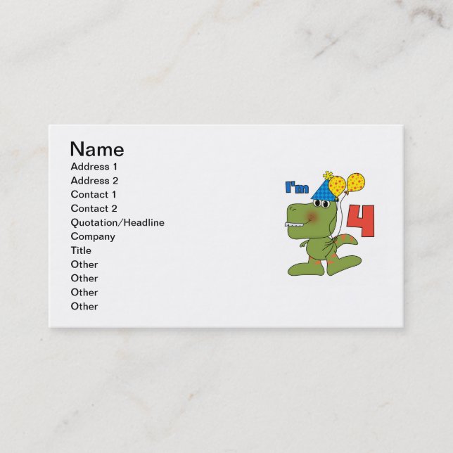 Carte De Visite Little Dino 4th Birthday Tshirts et cadeaux (Devant)