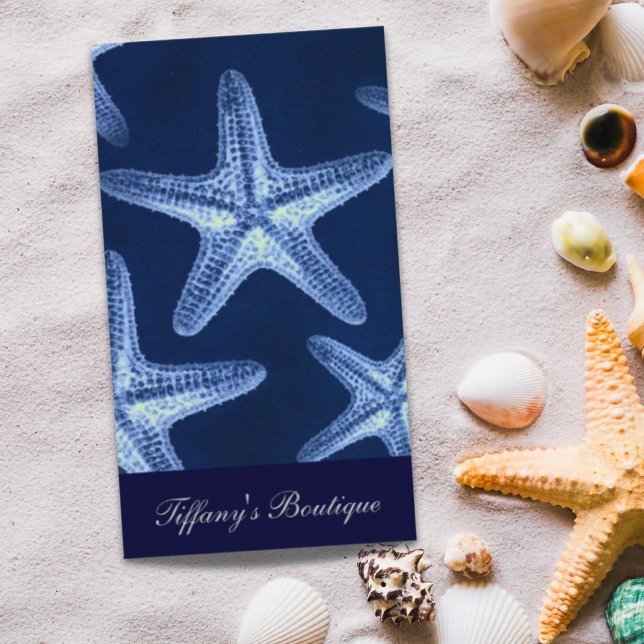 Carte De Visite littoral chic plage rustique nautique bleu étoile (coastal chic beach rustic nautical blue starfish business card)