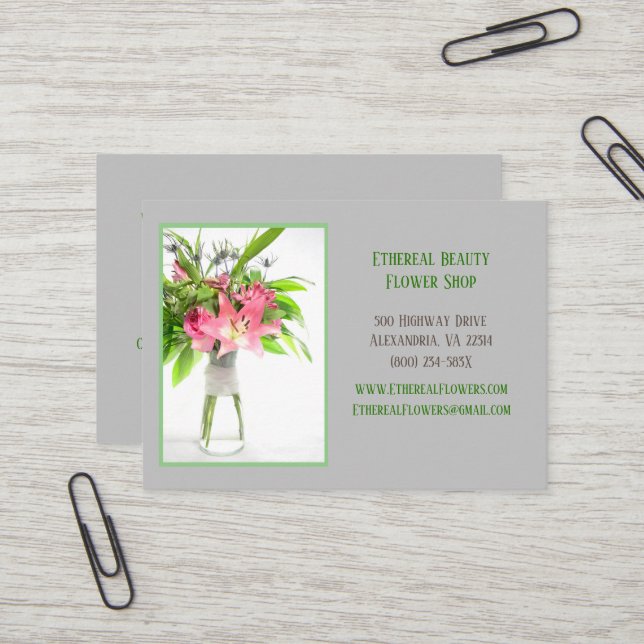 Carte De Visite Livraison de fleurs grises (Devant/Arrière en situation)