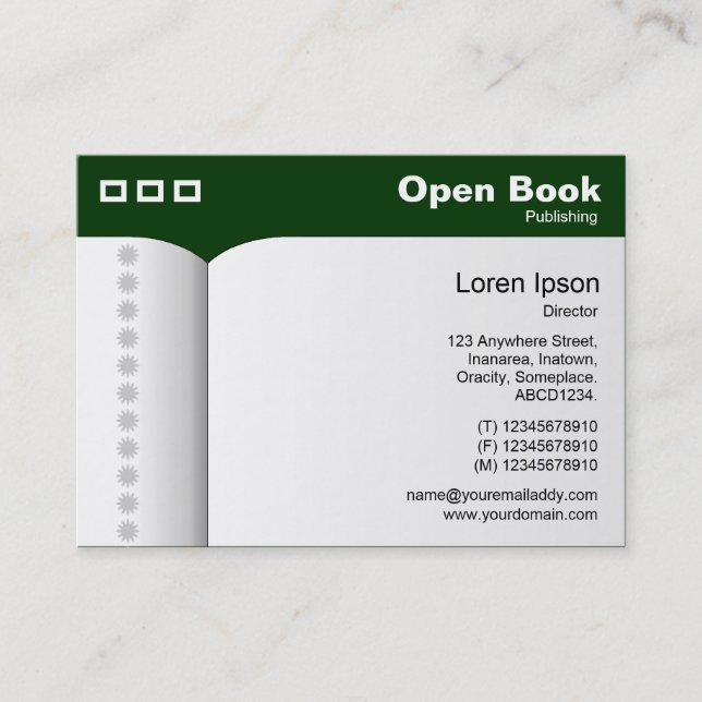 Carte De Visite Livre ouvert - Vert foncé 003300 (Devant)