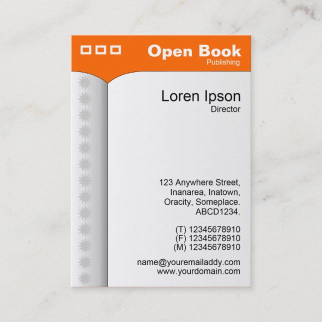 Carte De Visite Livre ouvert (vertical) - Orange FF6600 (Devant)
