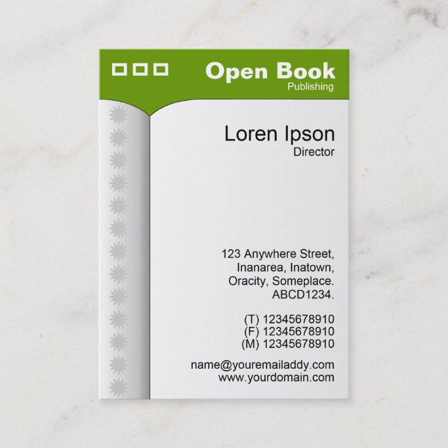 Carte De Visite Livre ouvert (vertical) - Vert (Devant)