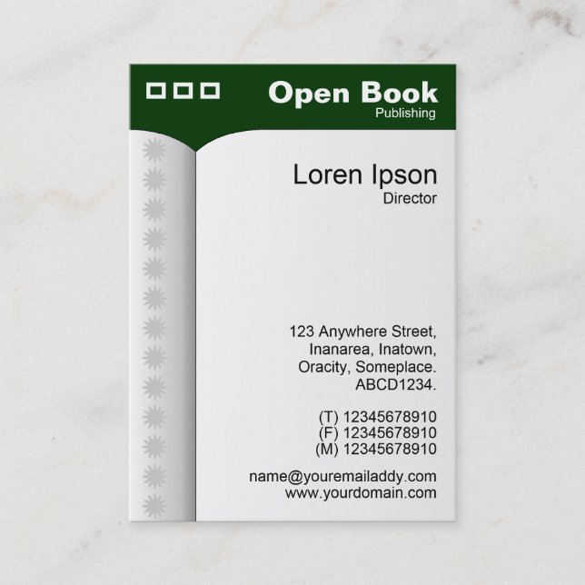 Carte De Visite Livre ouvert (vertical) - Vert foncé 003300 (Devant)