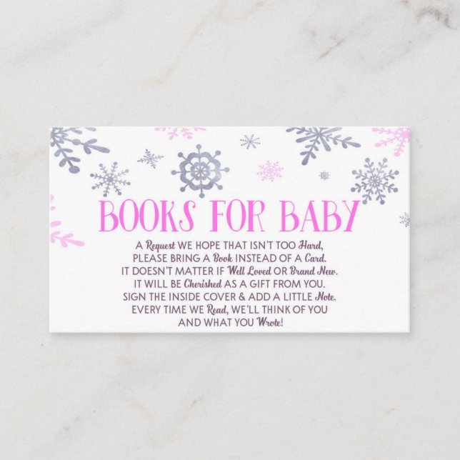Carte De Visite Livres De Baby shower Pink Snowflake Pour Baby Car (Devant)