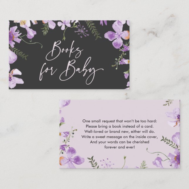 Carte De Visite Livres de jardin floral violet unique pour Baby Ca (Devant / Derrière)