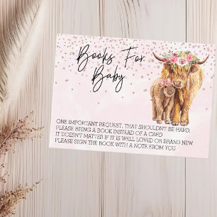 Carte De Visite Livres pour Baby shower Highland Cow Pink Calf