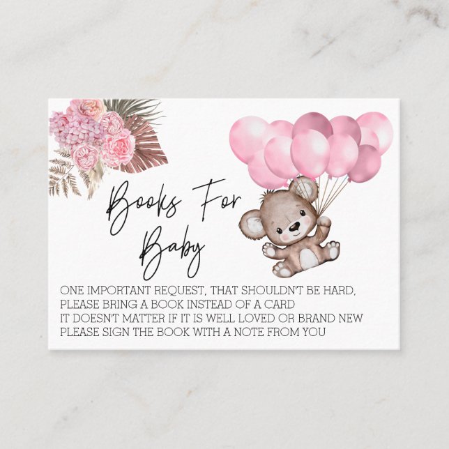 Carte De Visite Livres pour Baby shower Teddy Bear Balloons Boho (Devant)