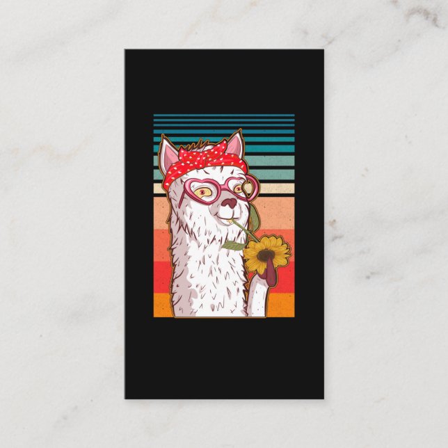 Carte De Visite Llama Alpaca Bandana Hippie tournesol Rétro (Devant)