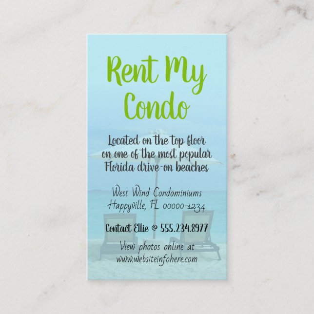Carte De Visite Location de condo côtier avec chaises de plage (Devant)
