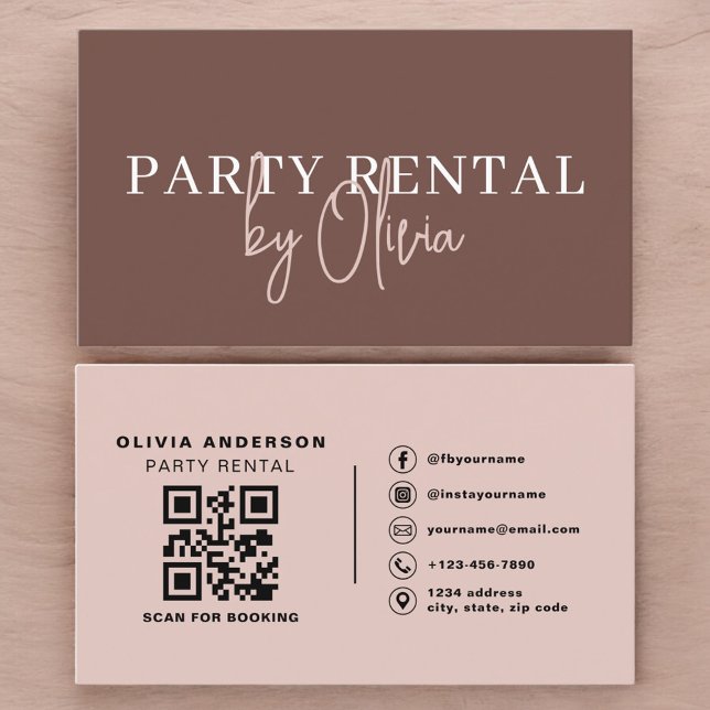 Carte De Visite Location de fête avec code QR Terracotta Moderne (Créateur téléchargé)