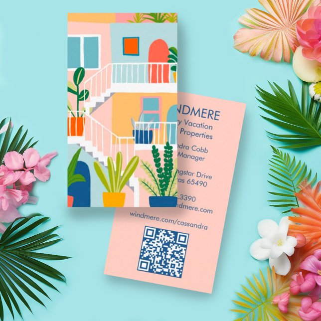 Carte De Visite Location de vacances Agent immobilier Realtor QR C (Custom artwork real estate business cards perfect for vacation rental agents, custom QR code)