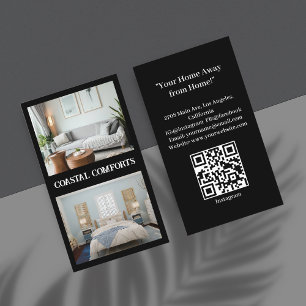 Carte De Visite Location de vacances Noir moderne Code QR