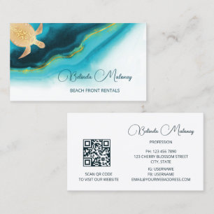 Carte De Visite Locations de vacances Gold Turtle Teal Ink en bord