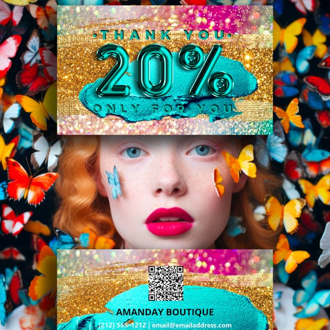 Carte De Visite Logo 100 QRCODE 20%OFF Code Gold Parties scintilla (100 Logo QRCODE 20%OFF Code Gold Glitter Holograph Business Card )