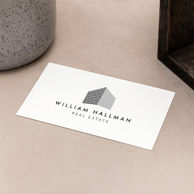 Carte De Visite Logo Abstrait Accueil Gris/Blanc (Créateur téléchargé)