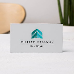 Carte De Visite Logo Abstrait de la maison Turquoise/gris
