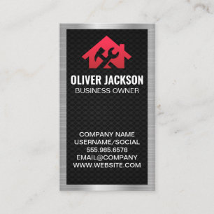 Carte De Visite Logo Accueil et Outils Bordure Argent
