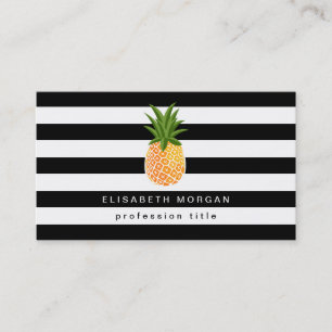 Carte De Visite Logo ananas noir blanc rayures élégant look