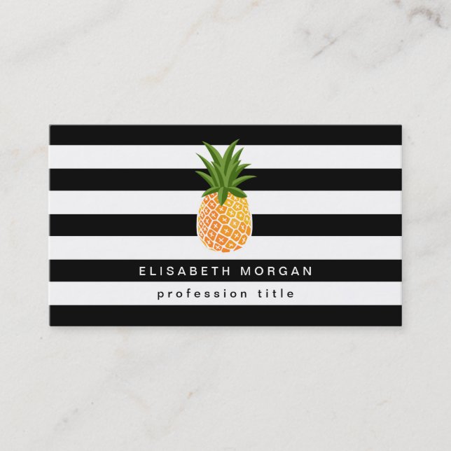 Carte De Visite Logo ananas noir blanc rayures élégant look (Devant)