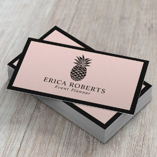 Carte De Visite Logo ananas noir rose rose minimaliste cadre noir