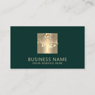Carte De Visite Logo Arbre Moderne Vert & Or Professionnel