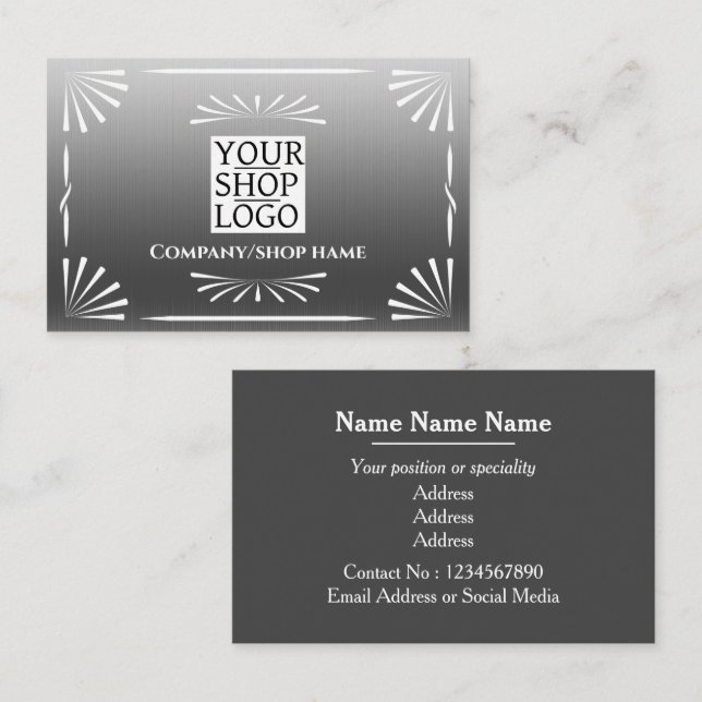 Carte De Visite Logo Art Déco Argent (Devant / Derrière)