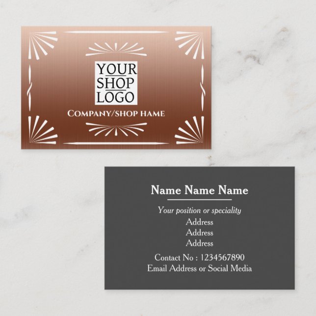 Carte De Visite Logo Art Déco Cuivre (Devant / Derrière)