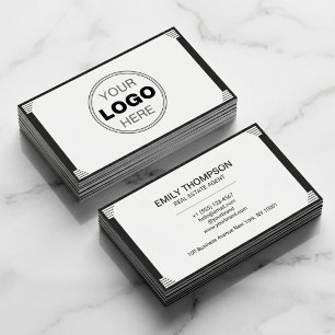 Carte De Visite Logo Art Déco minimaliste noir et blanc
