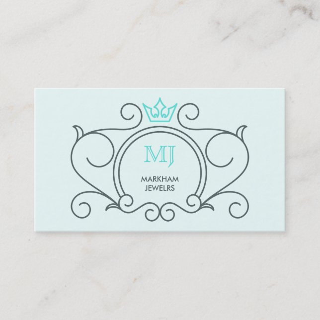 Carte De Visite Logo Artistique Couronne Diamond Gem Grey Aqua (Devant)