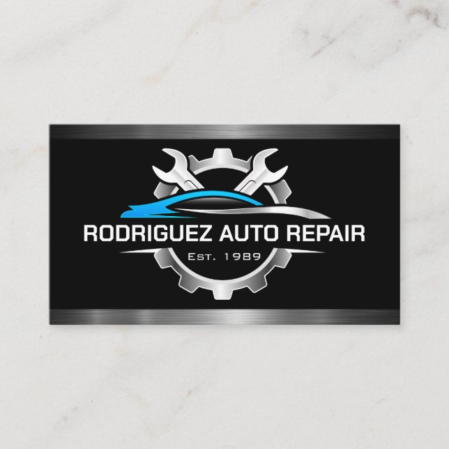 Carte De Visite Logo Auto Repair Care | Wrenches et engrenages (Devant)