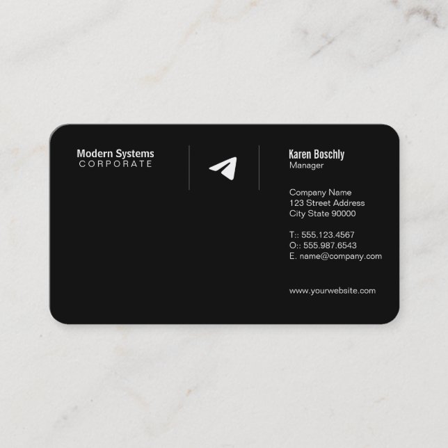 Carte De Visite Logo Avion en Papier | Simple Noir (Devant)