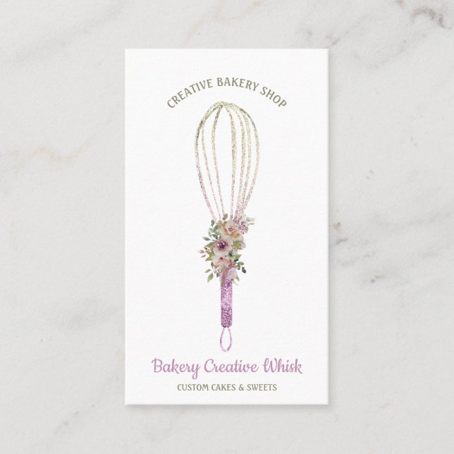 Carte De Visite logo Baker Whisk pâtisserie boho (Devant)