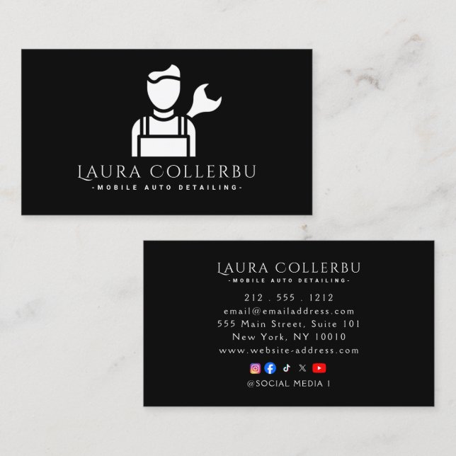 Carte De Visite Logo Black Auto Detailing, Réparation Auto Noir (Devant / Derrière)
