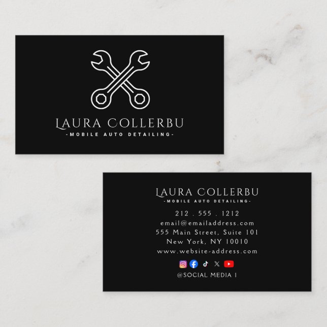 Carte De Visite Logo Black Auto Detailing, Réparation Auto Noir (Devant / Derrière)