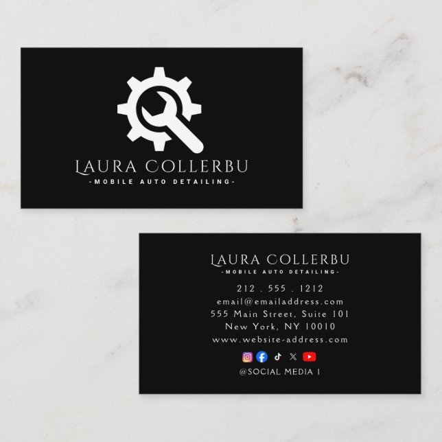 Carte De Visite Logo Black Auto Detailing, réparation automobile B (Devant / Derrière)
