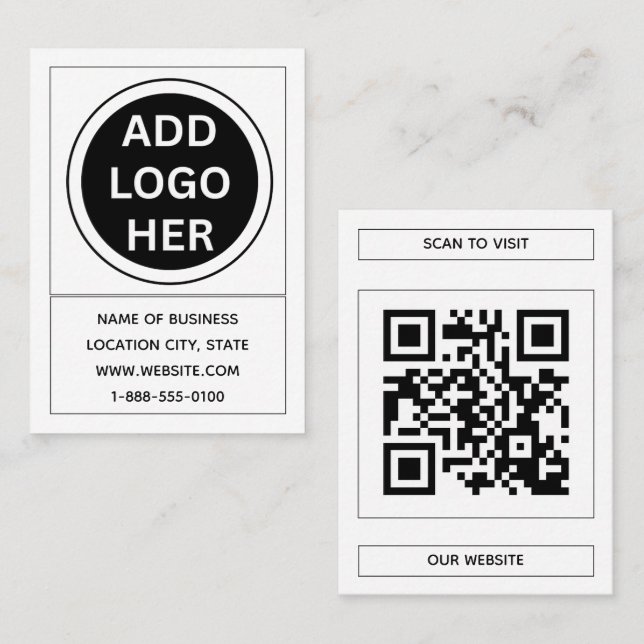 Carte De Visite Logo Black Personnalisé Moderne & Code QR Entrepri (Devant / Derrière)