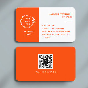 Carte De Visite Logo blanc orange QR Code minimaliste moderne