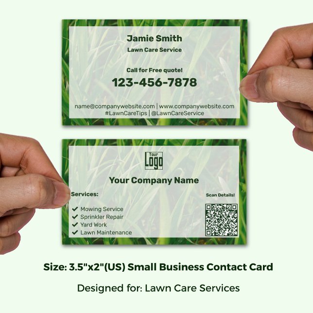 Carte De Visite Logo blanc vert en herbe sur mesure QR (Custom Grass Image Green White Logo QR Business Card, Size 3..5"x2" (US))