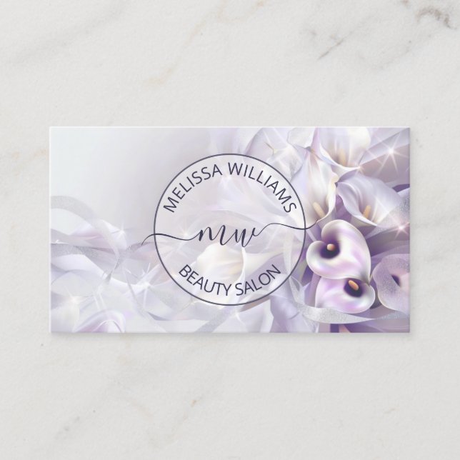 Carte De Visite Logo blanc violet de la fleur de Calla (Devant)