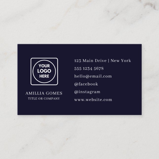 Carte De Visite Logo Bleu Marine | Conception d'icônes de médias s (Devant)