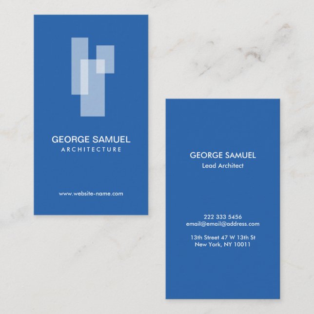 Carte De Visite Logo Blocs Architecturaux Modernes Blanc/Bleu (Devant / Derrière)