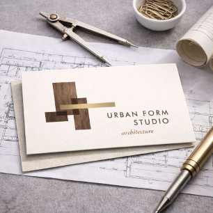 Carte De Visite Logo Bois d'Architecte Moderne Ivoire