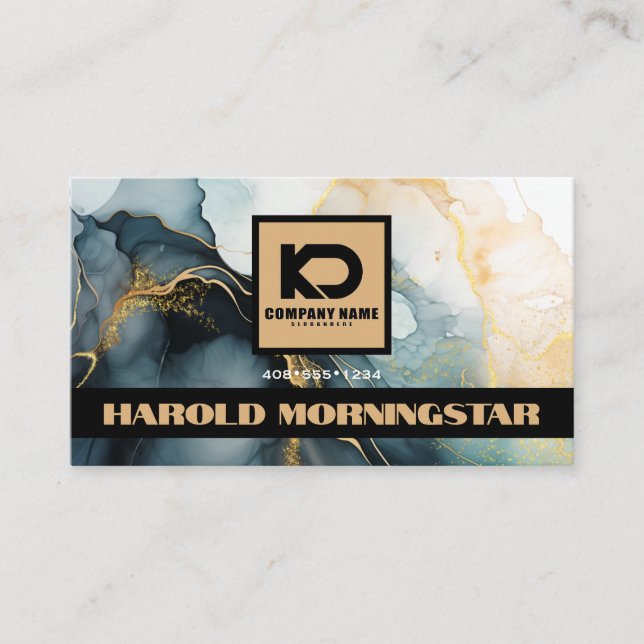 Carte De Visite Logo BOLD Bleu foncé Or Encre fluide QR  (Devant)