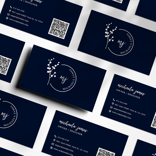 Carte De Visite Logo botanique moderne élégant code QR script (Créateur téléchargé)