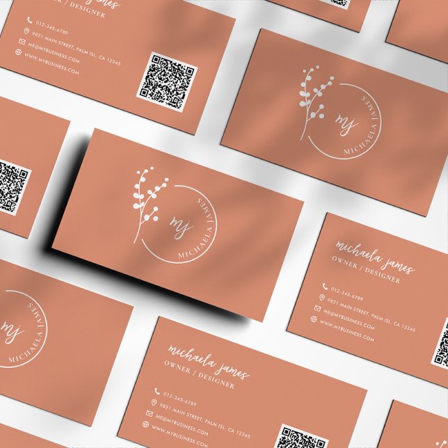 Carte De Visite Logo botanique moderne élégant code QR script (Créateur téléchargé)