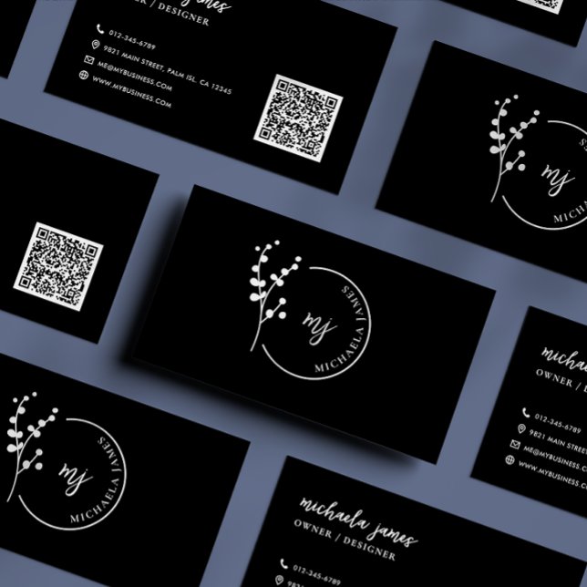 Carte De Visite Logo botanique moderne élégant Script Code QR (Créateur téléchargé)